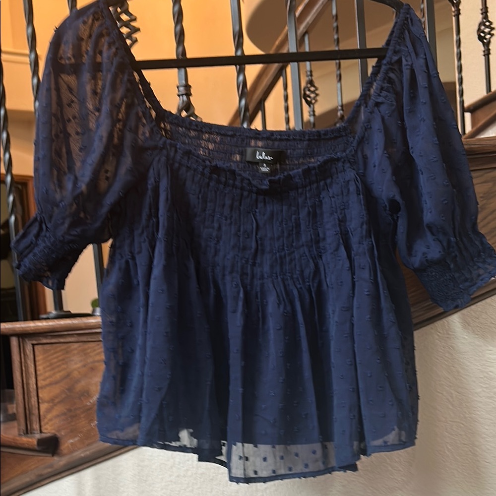 Lulu's Blue Smocked Puff Sleeve Blouse
